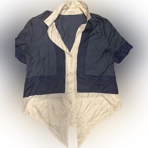 Equipment Navy and White Polka Dot Button Down Shirt | Sz XS